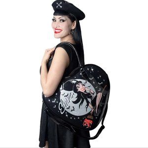 Huge Elvira Bewitched Black Vegan Patent Leather Heart Bag NWT